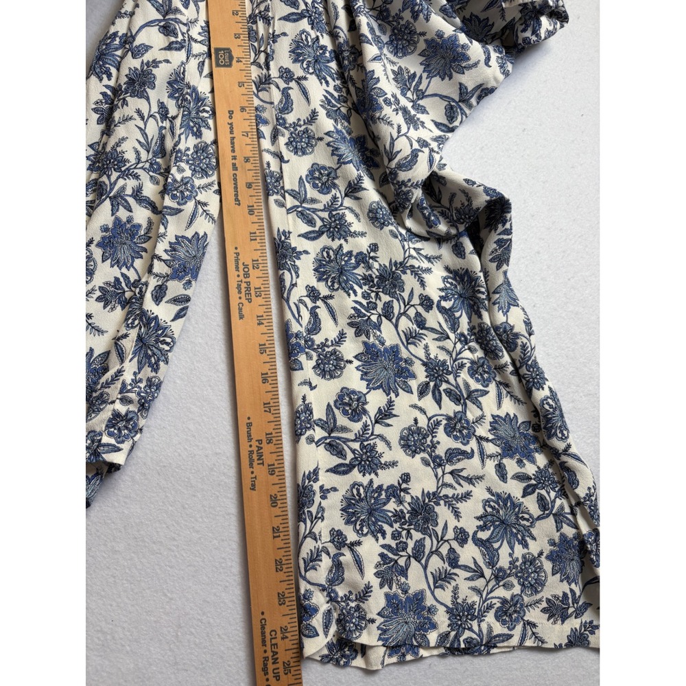 LOFT Women Blue White Floral Toile Wide Leg Ruffle Jumpsuit Size 0 Sleeveless - Picture 9 of 11